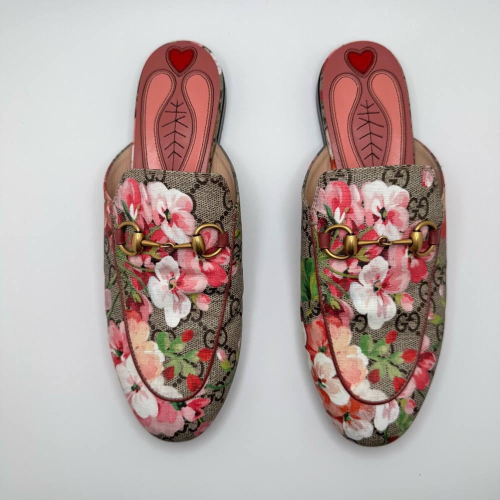 Gucci Princetown Mokassins Floral Mules GG Supreme Bloom Canvas Multicolor W 36 - Picture 12 of 16
